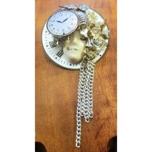 Vintage 1980s Steampunk Assemblage Brooch Using Watch & Doll Parts 2.5" Dia